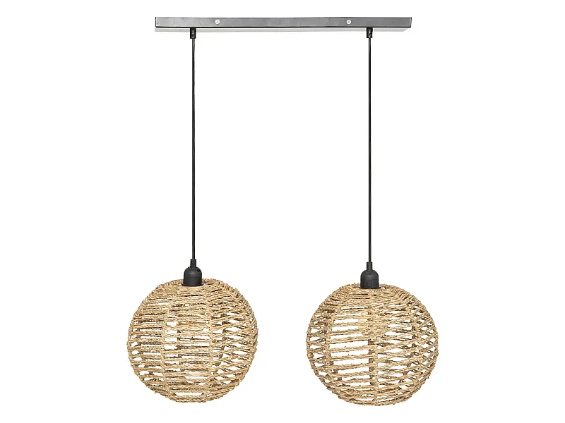 Lot de 2 lampe suspendue, suspension luminaire en osier/métal coloris naturel