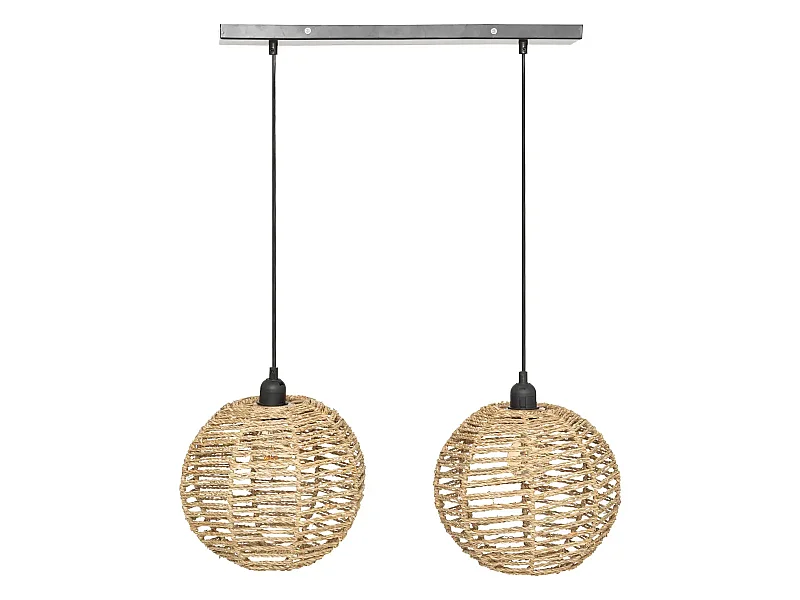 Lot de 2 lampe suspendue, suspension luminaire en osier/métal coloris naturel