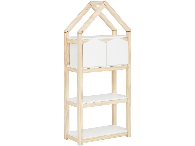 Square Line|Bibliothèque avec 2 paniers Blanc Nature