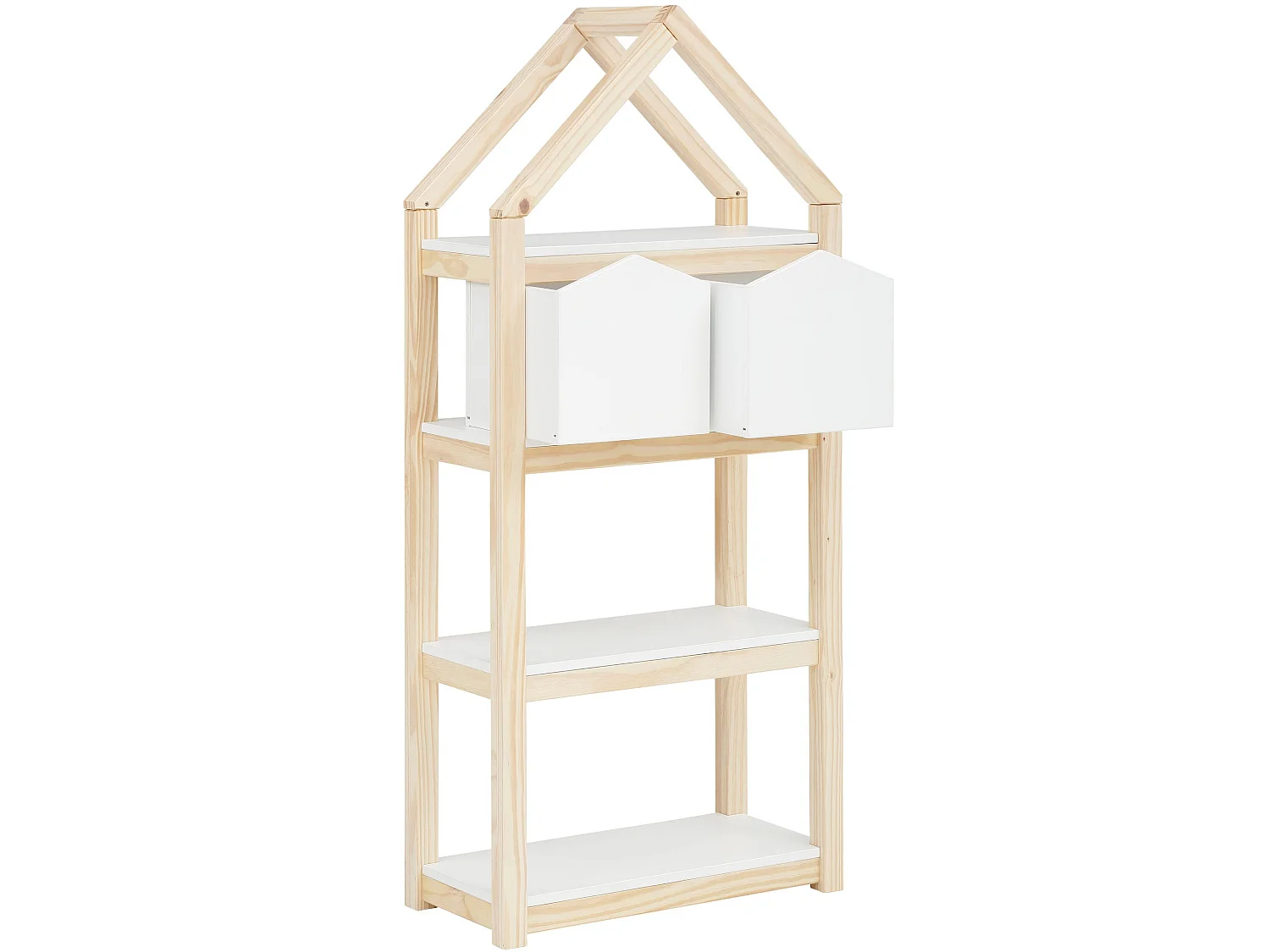 Square Line|Bibliothèque avec 2 paniers Blanc Nature