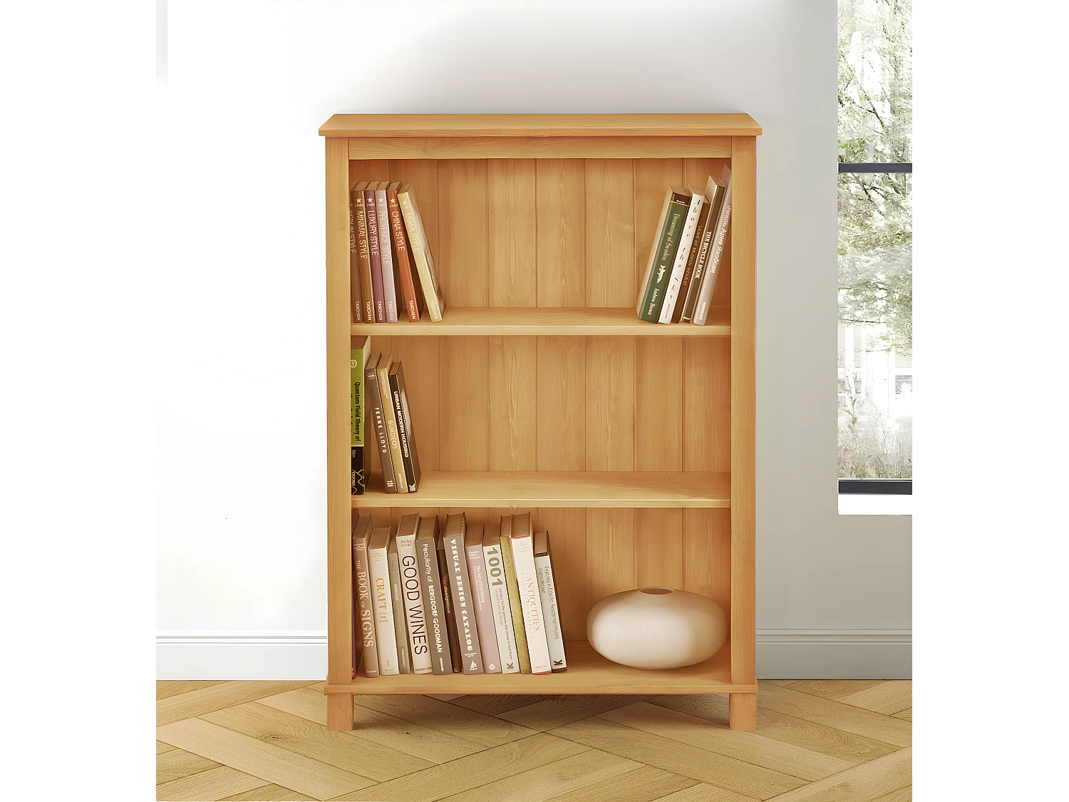 Pivo|Bibliothèque avec 2 étagères en pin naturel