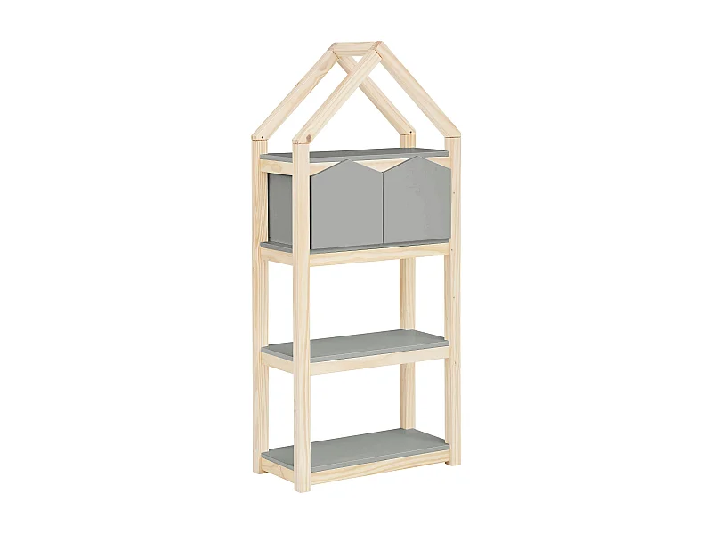 Square Line Bücherregal 2 Körbe Grau Natur