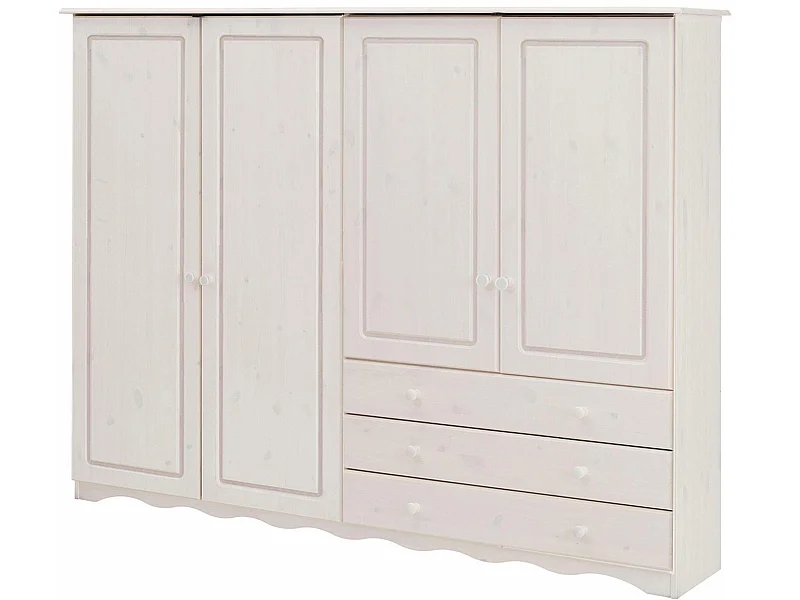 Minik|Armoire à linge 4 portes 3 tiroirs en effet chêne blanc