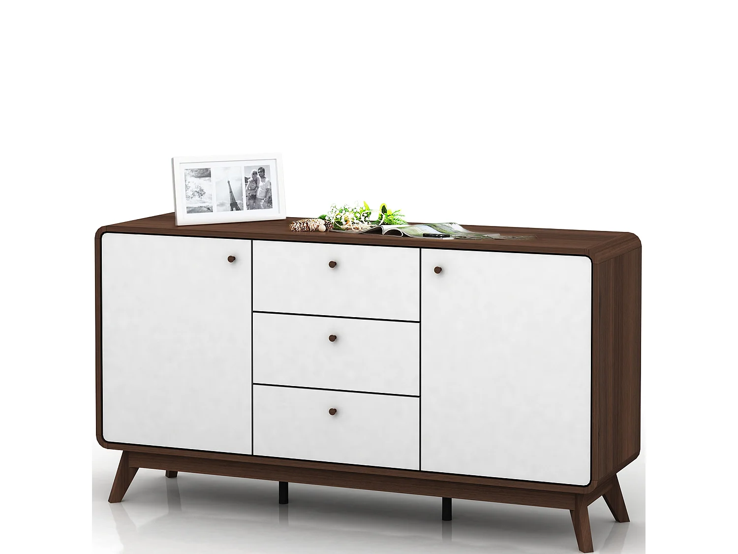 Cassie|Buffet avec 2 portes et 3 tiroirs en effet noyer blanc