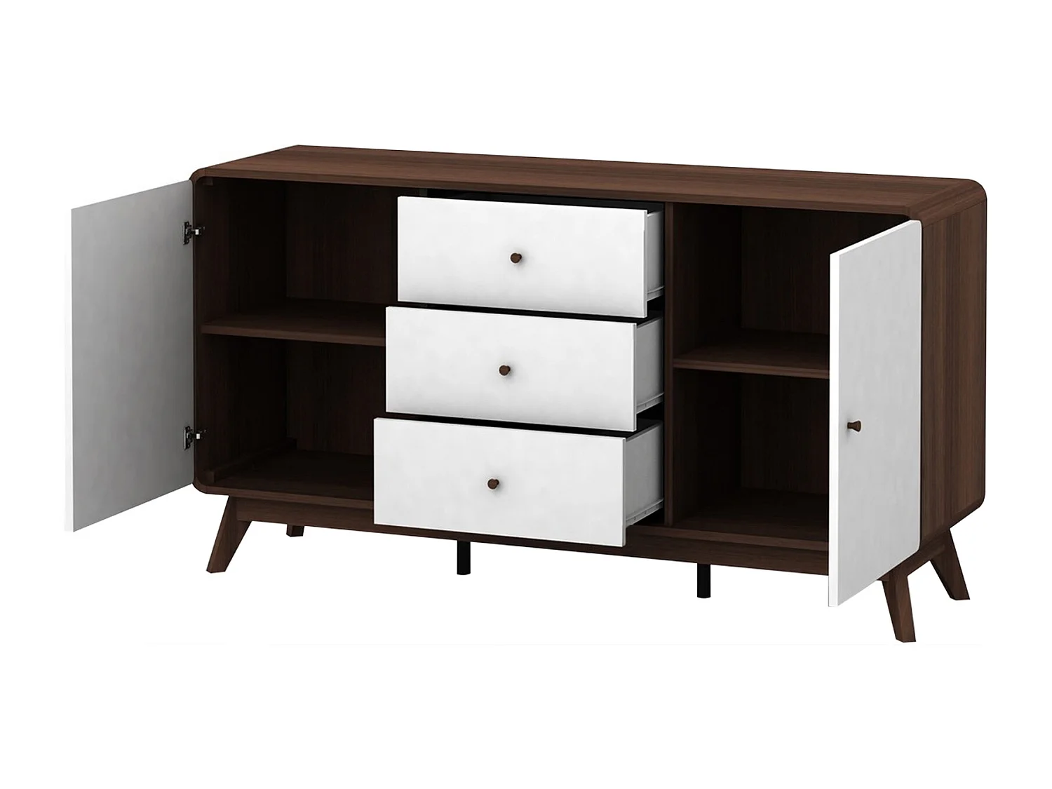 Cassie|Buffet avec 2 portes et 3 tiroirs en effet noyer blanc