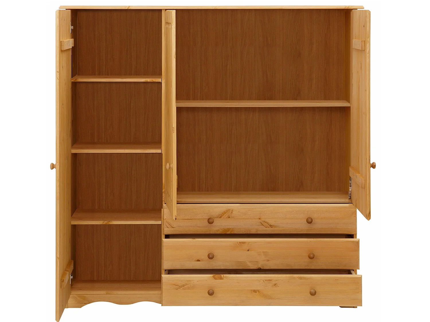 Minik|Armoire avec 3 portes et 3 tiroirs en pin naturel