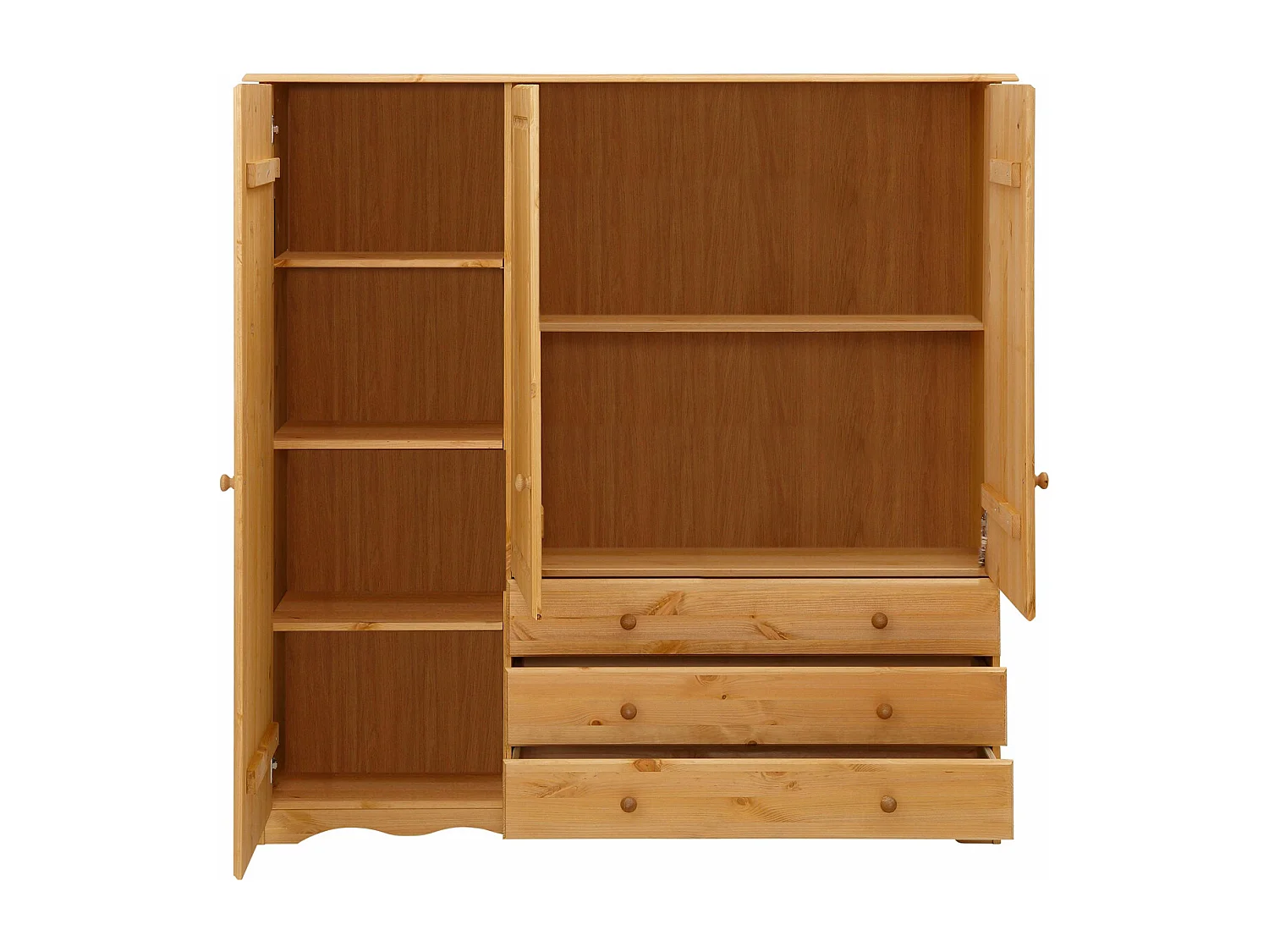 Minik|Armoire avec 3 portes et 3 tiroirs en pin naturel