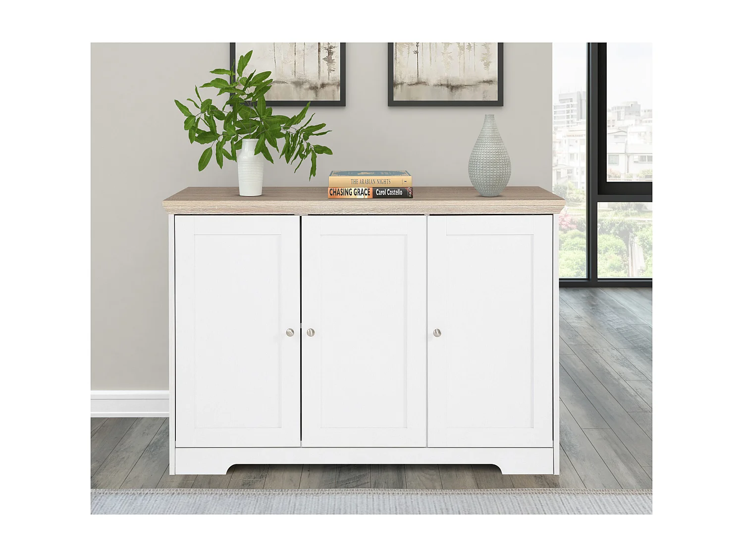 Nanna|Buffet avec 3 portes effet bois blanc