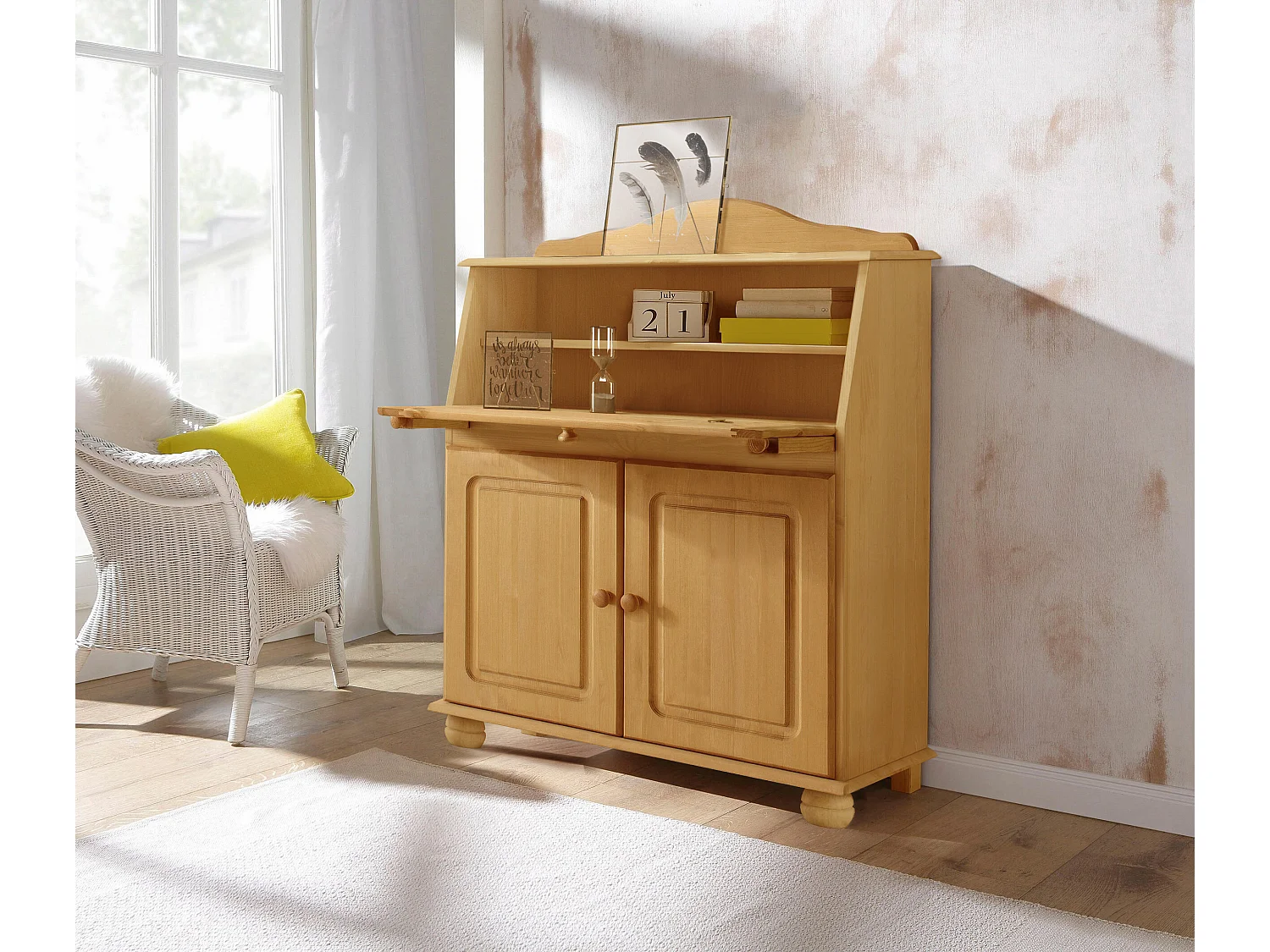 Mette|Secrétaire avec 2 portes en pin nature