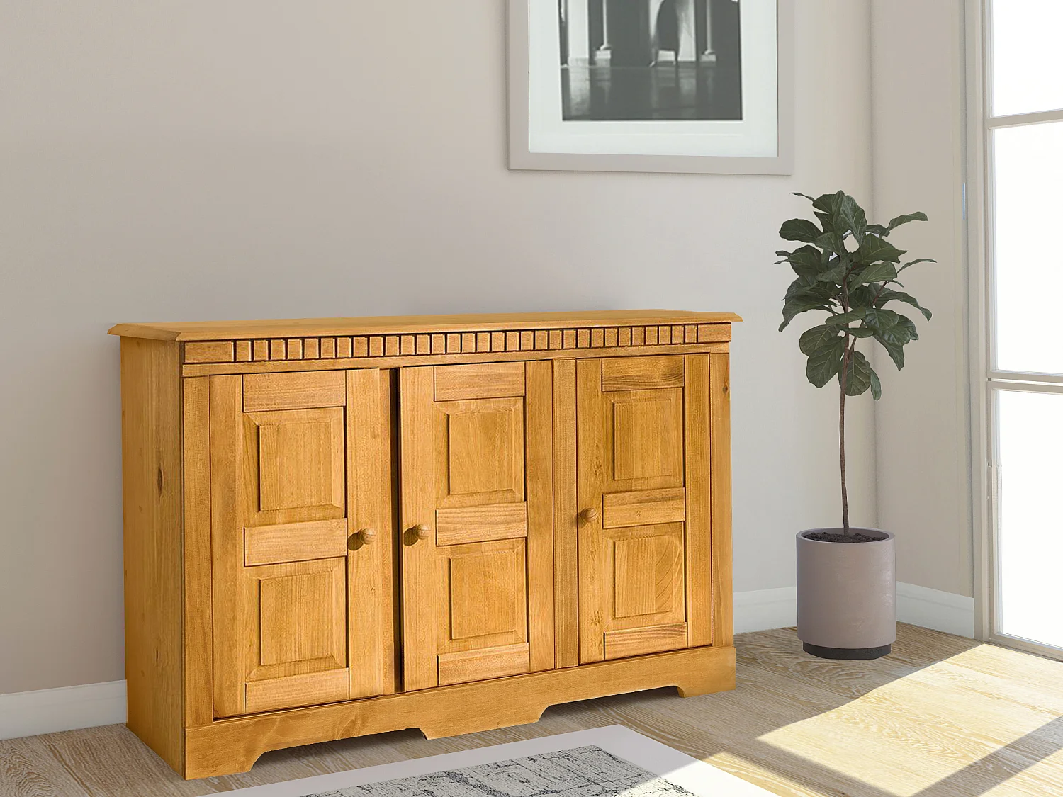 Lisa | Credenza a tre ante in legno di pino massiccio