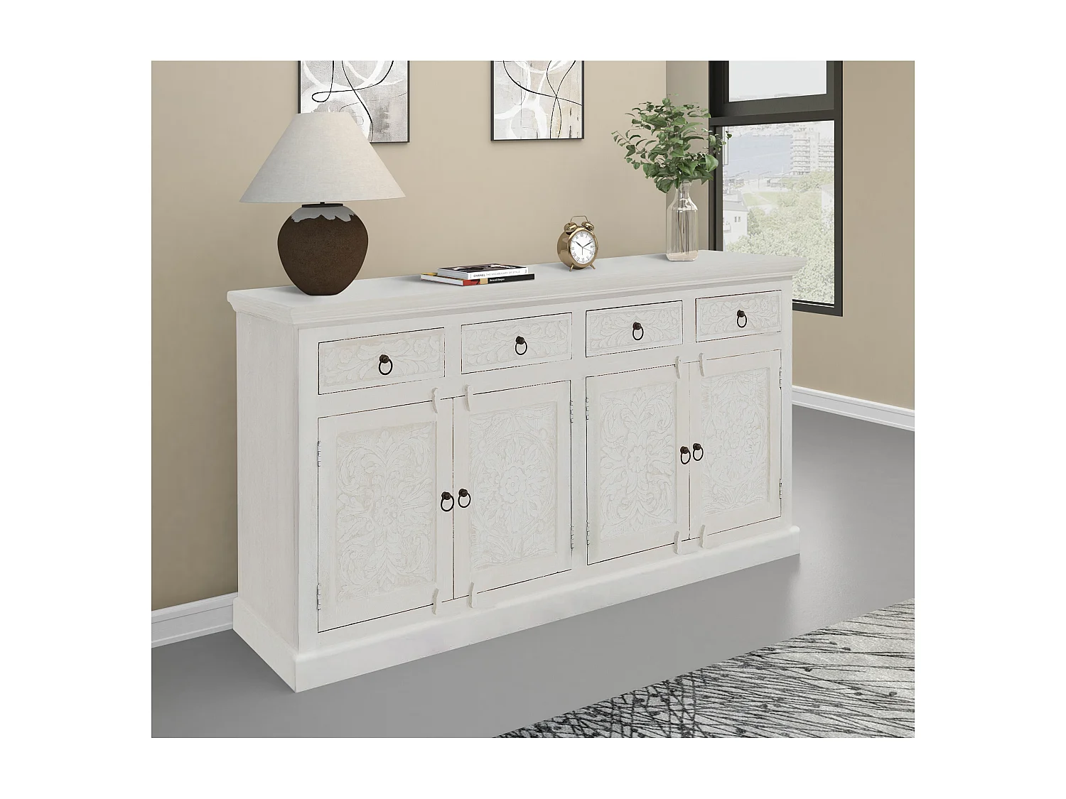 Malati|Armoire avec 4 portes en bois crème