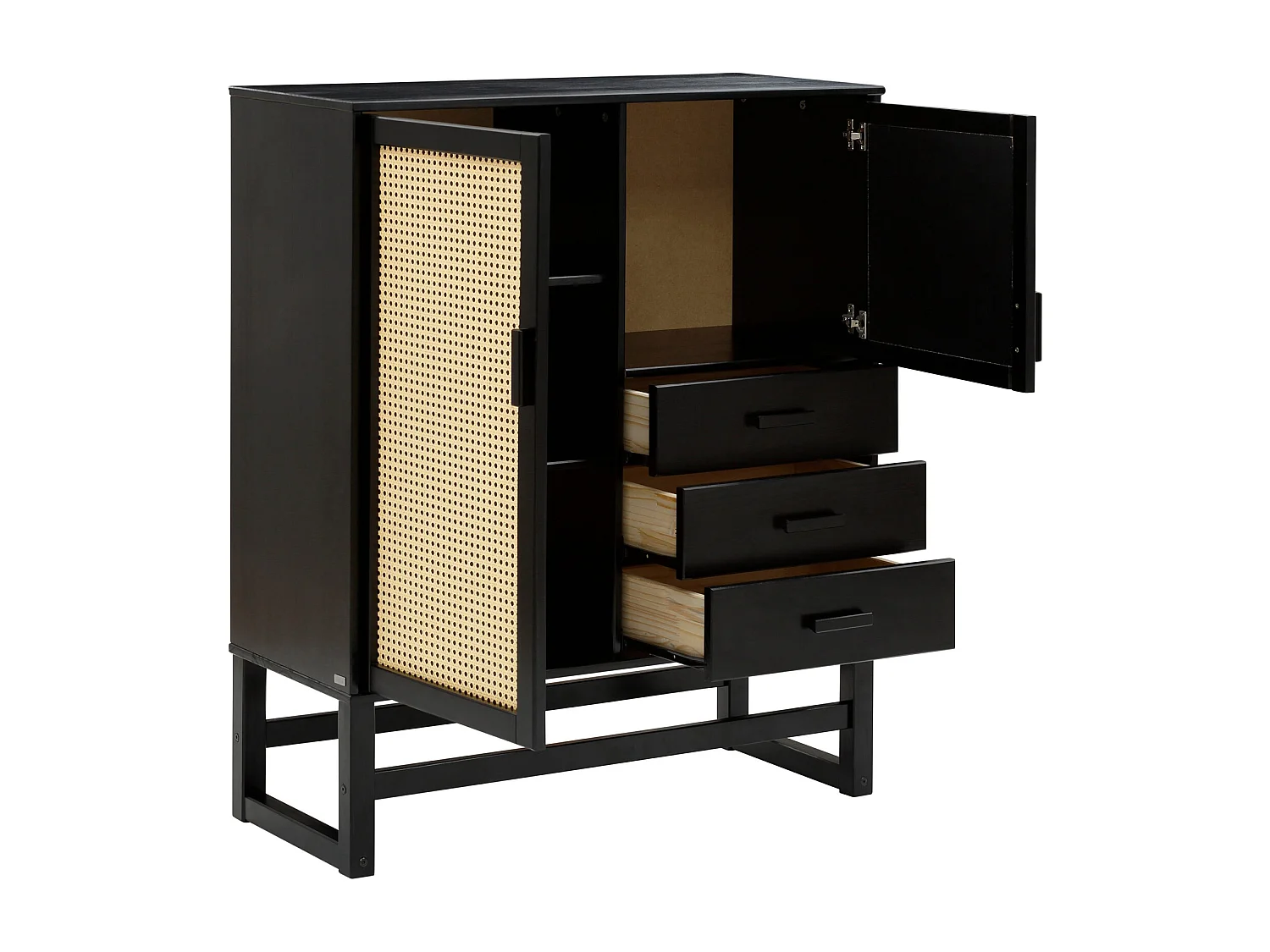 Jolene|Buffet avec 2 portes et 3 tiroirs en pin foncé