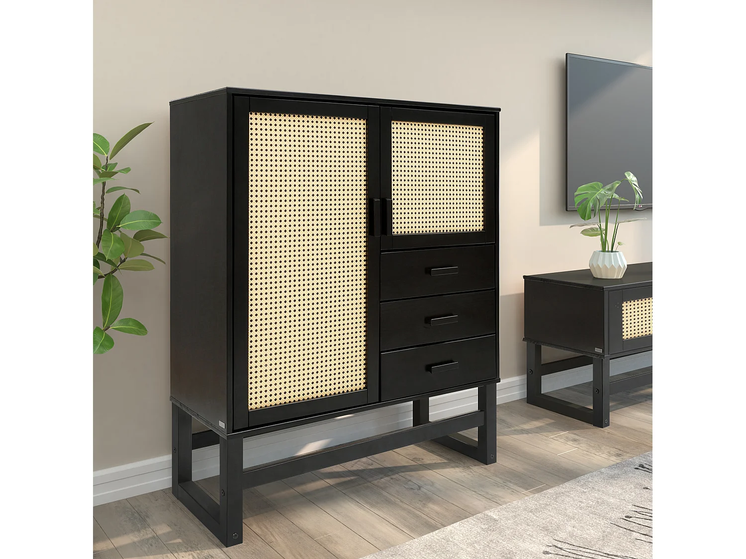 Jolene|Buffet avec 2 portes et 3 tiroirs en pin foncé