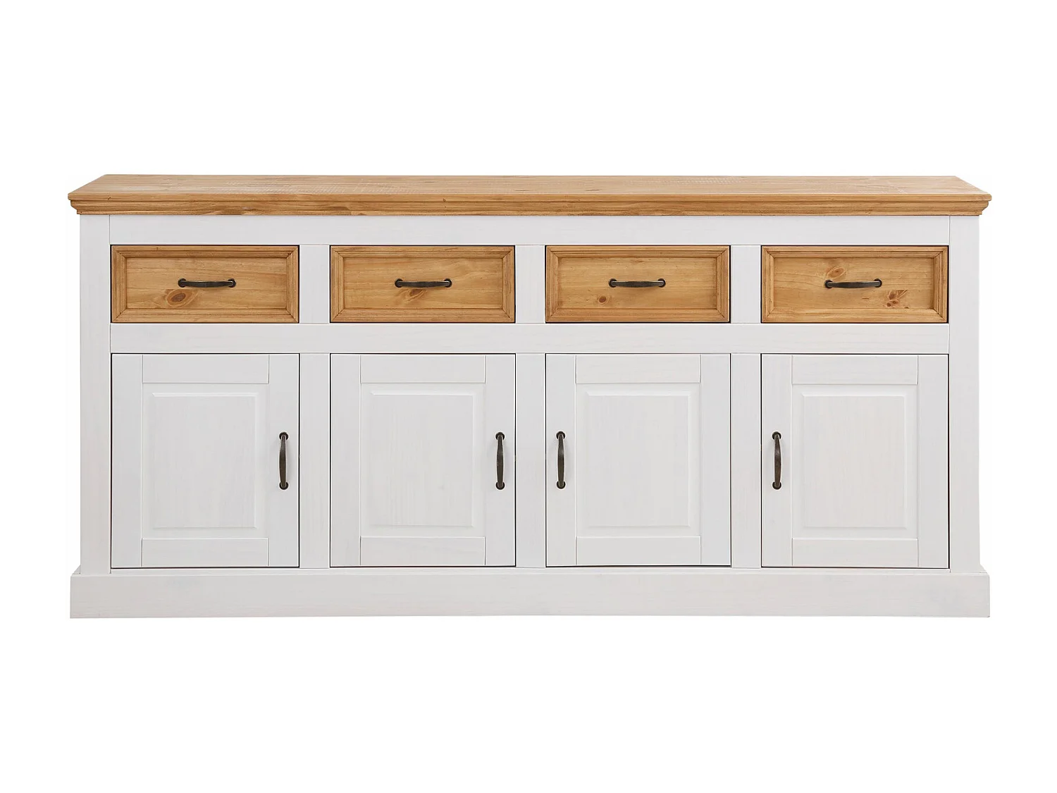 Selma|Buffet aves 4 portes et 4 tiroirs en pin teinté blanc