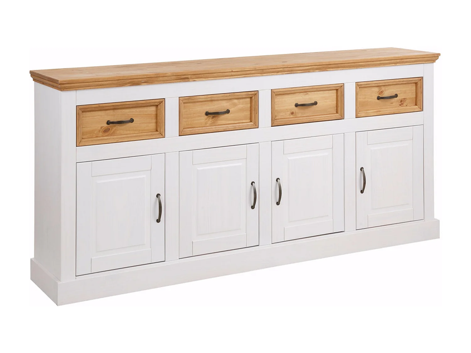 Selma|Buffet aves 4 portes et 4 tiroirs en pin teinté blanc