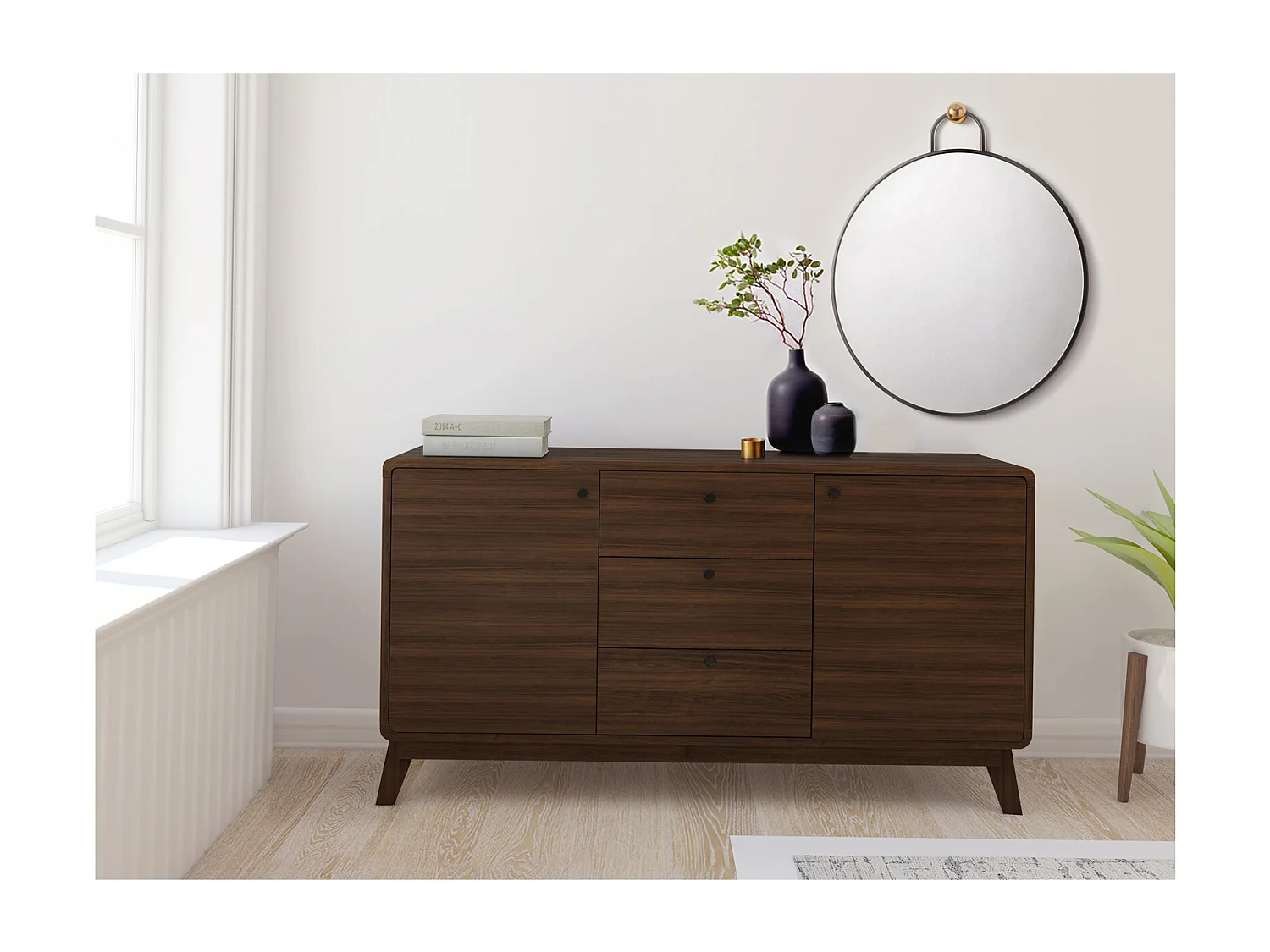 Cassie | Aparador com 3 Gavetas e 2 Portas em Nogueira