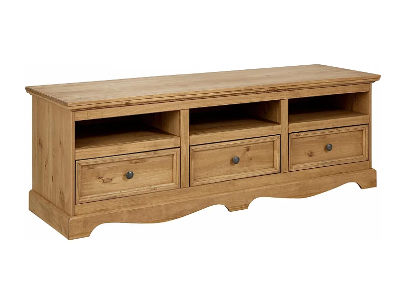 Melissa | Meuble TV avec 3 tiroirs en pin naturelLowboard 163 cm 3 Tiroirs