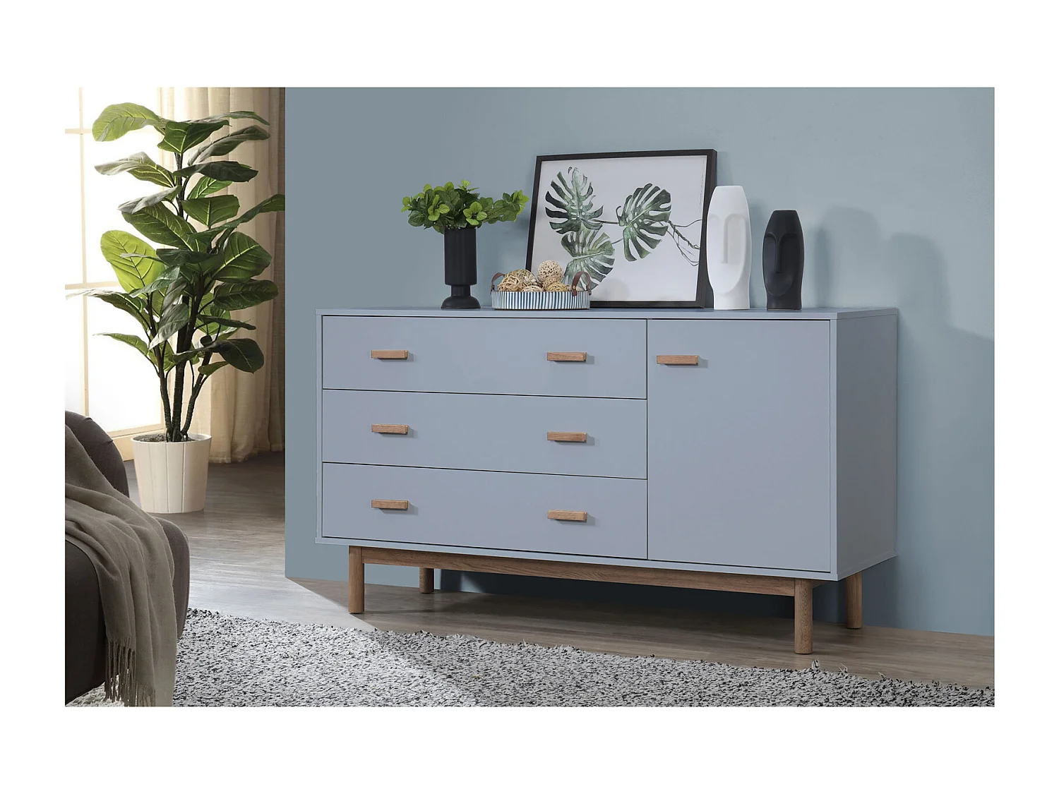 Credenza Melanie 1 Anta 3 Cassetti Rovere Grigio