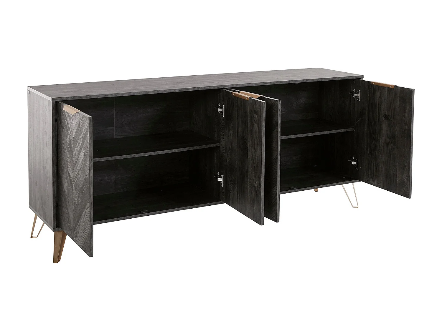 Dark Wood|Buffet avec 4 portes en effet bois noir