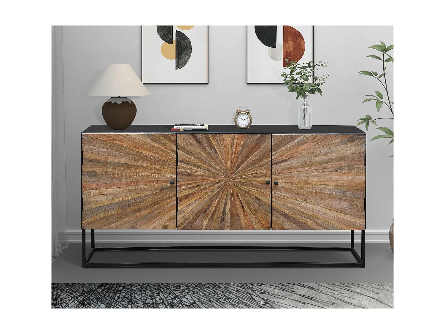 Madira | Buffet avec 3 portes en bois de manguier / métal noir