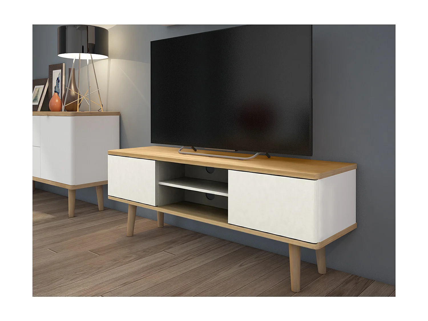 Alandra|Buffet bas 2 portes en effet chêne / crème