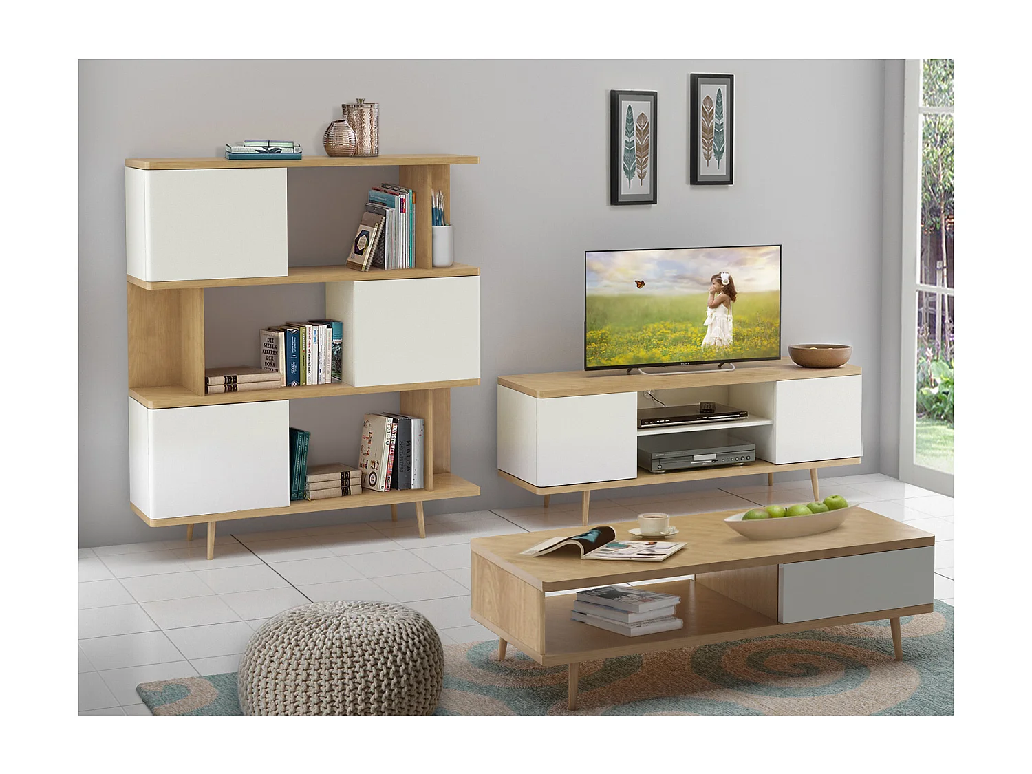 Alandra|Buffet bas 2 portes en effet chêne / crème