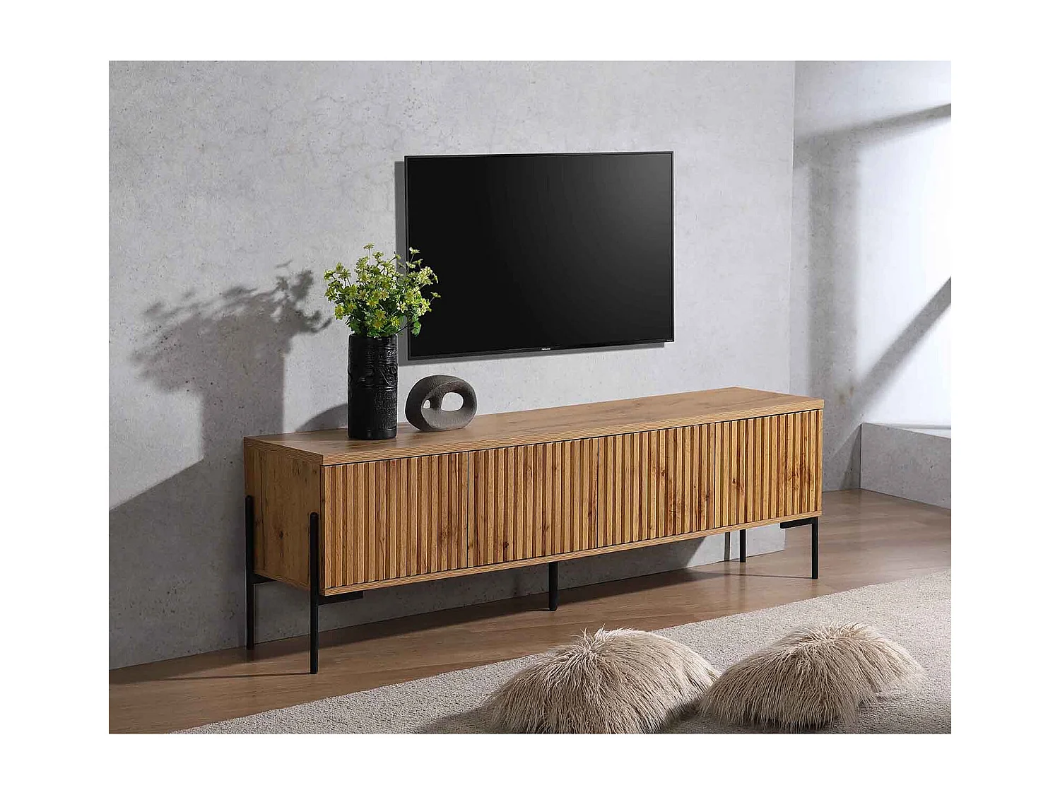 Charlie|Buffet bas avec 4 portes à l'aspect chêne