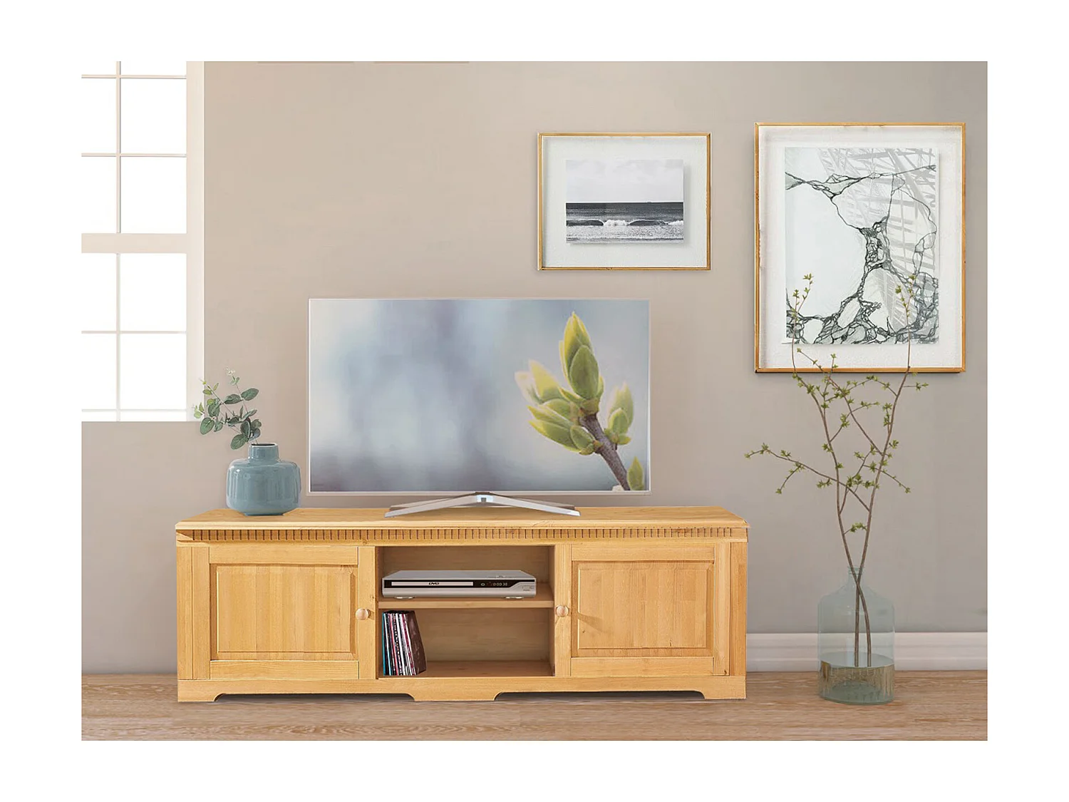 Lisa|Buffet bas 175 cm avec 2 portes en pin teinté