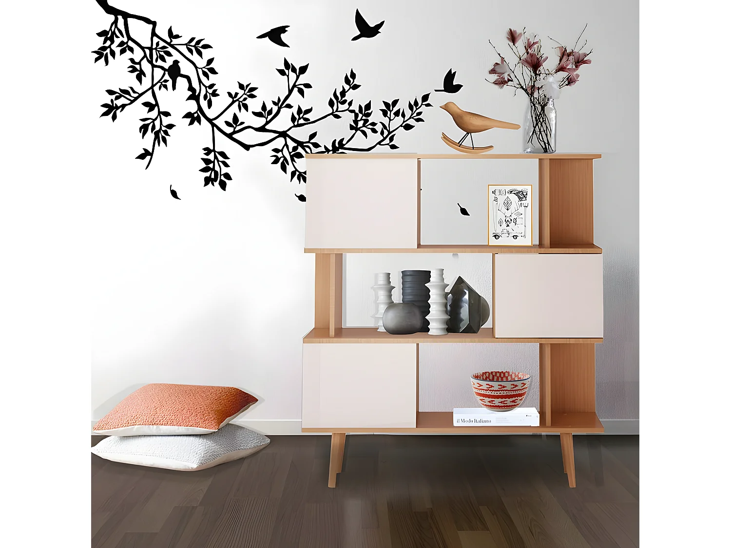 Alandra|Etagère à livres effet Chêne Blanc Crème