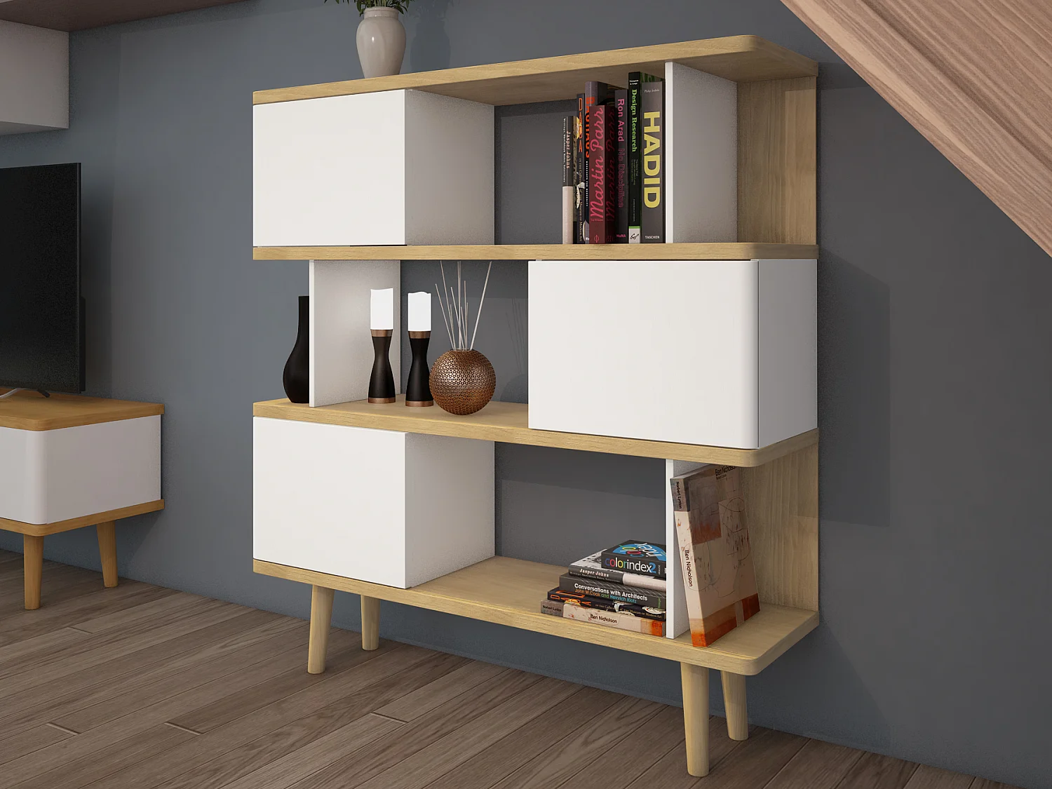 Libreria Alandra rovere bianco crema
