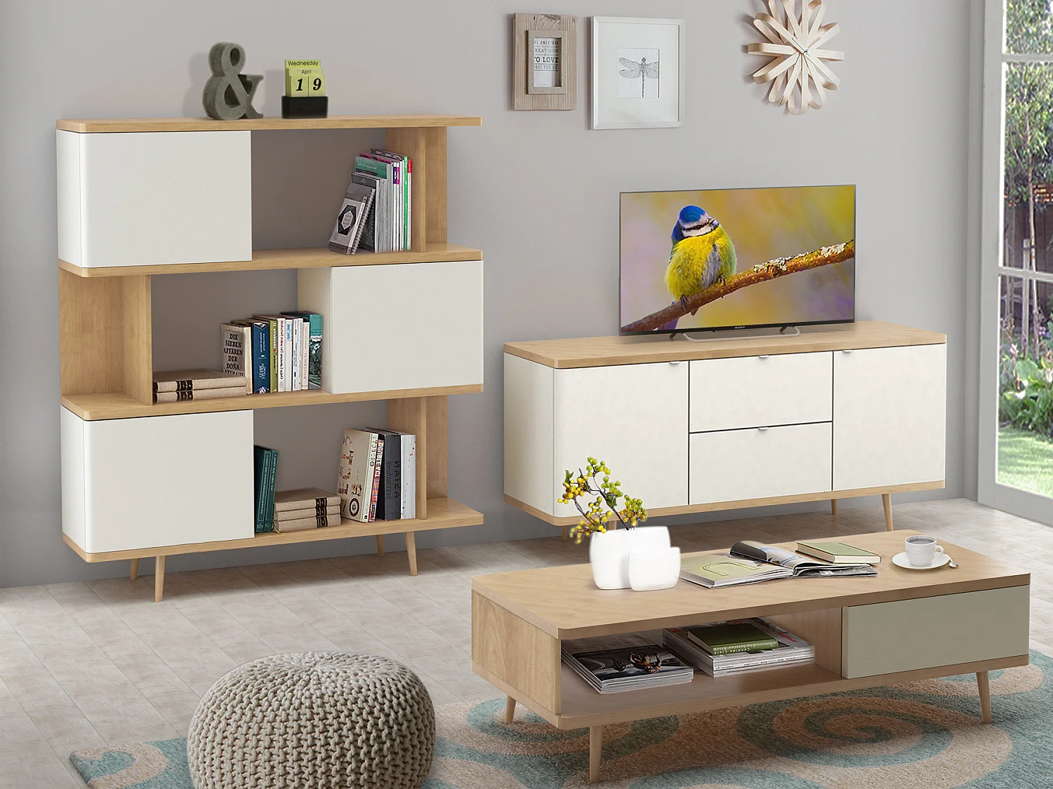 Libreria Alandra rovere bianco crema