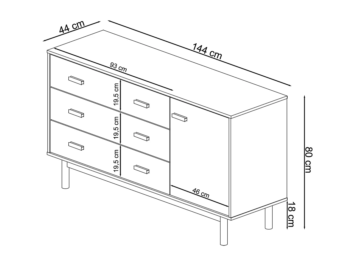 Melanie Dressoir 1 Deur 3 Laden Eiken Eiken