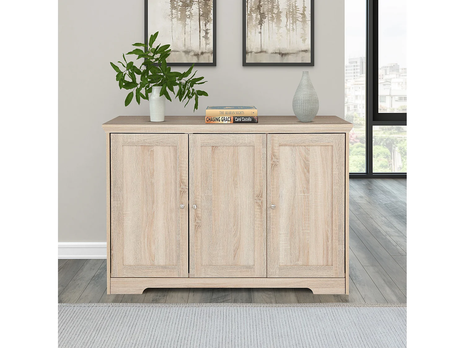 Nanna|Buffet avec 3 portes effet chêne
