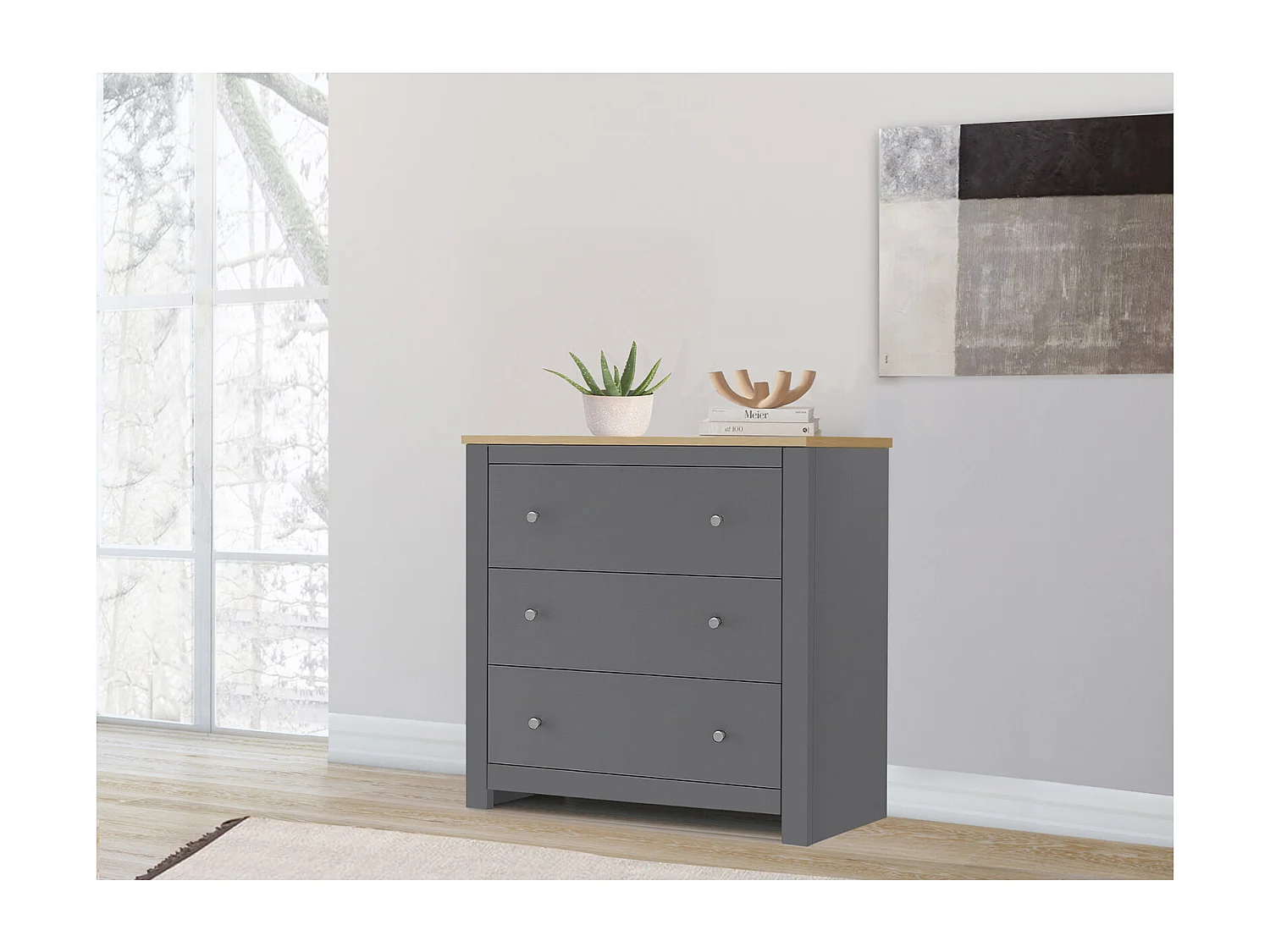 Emerald | Commode avec 3 tiroirs Chêne Gris