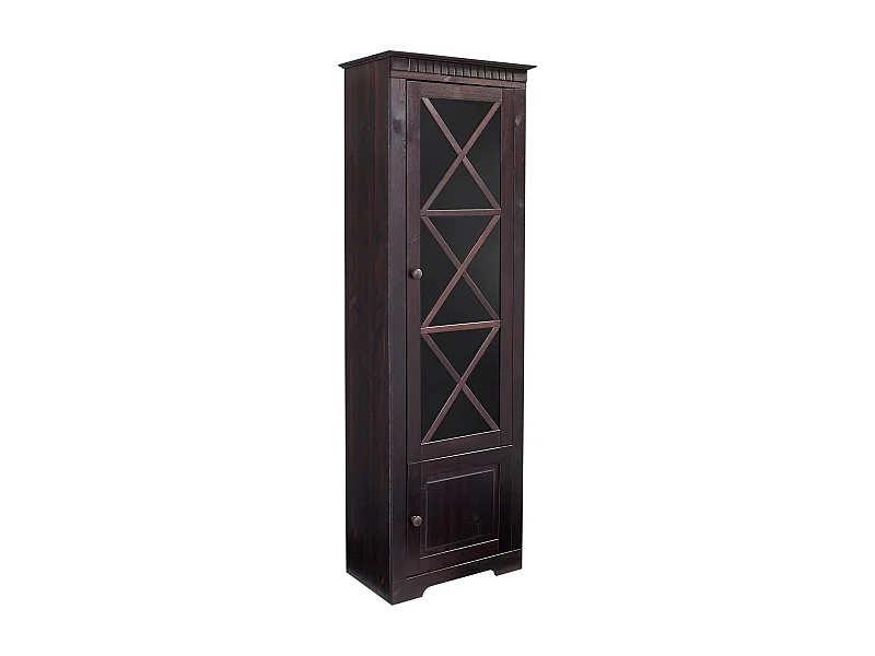 Lisa|Vitrine avec 1 porte + 1 porte en pin marron