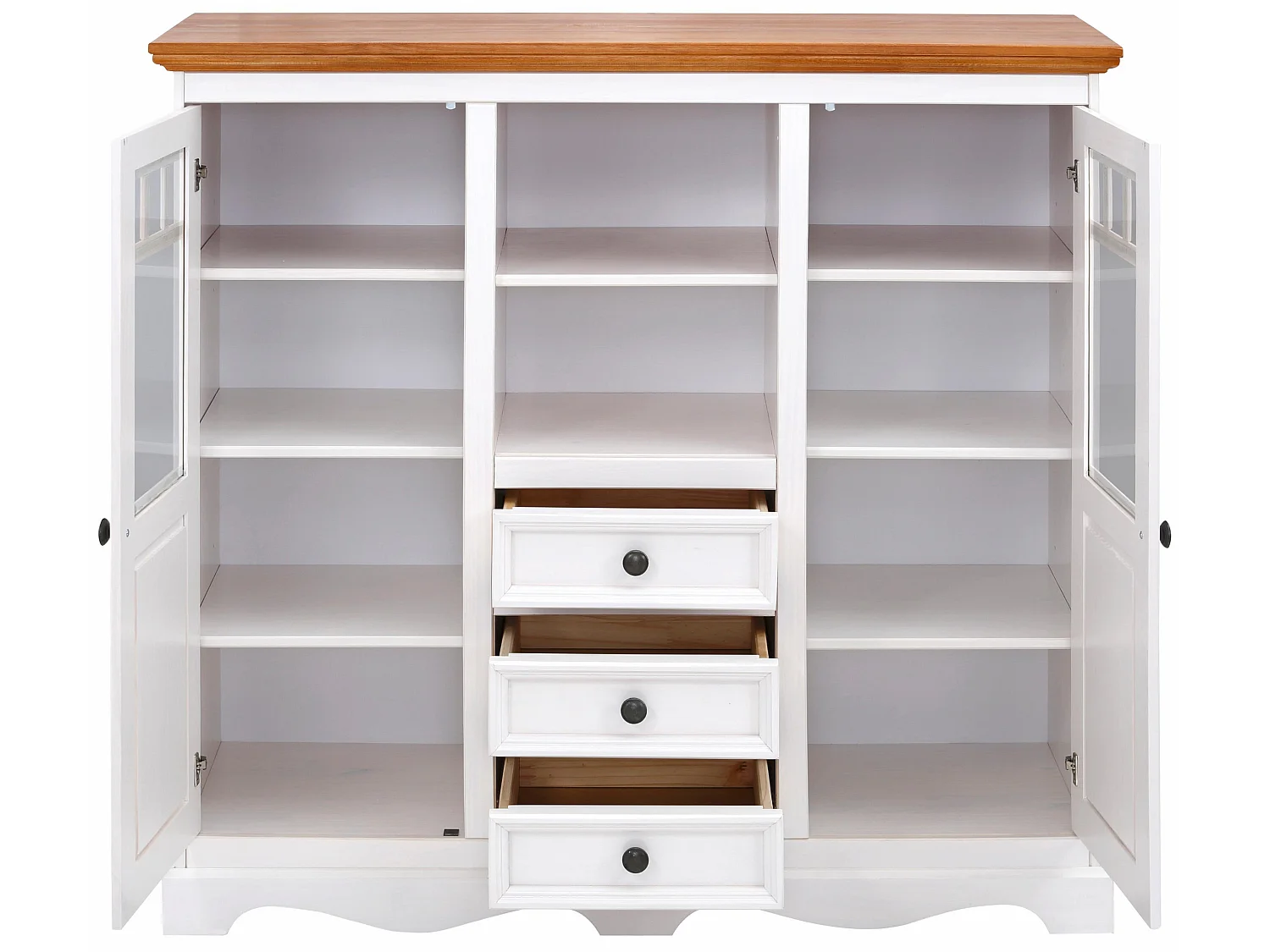 Melissa|Armoire avec 2 portes vitrées et 3 tiroirs en pin blanc