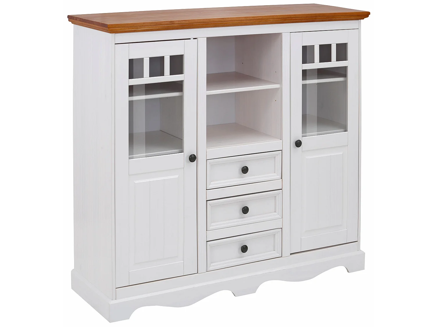 Melissa|Armoire avec 2 portes vitrées et 3 tiroirs en pin blanc