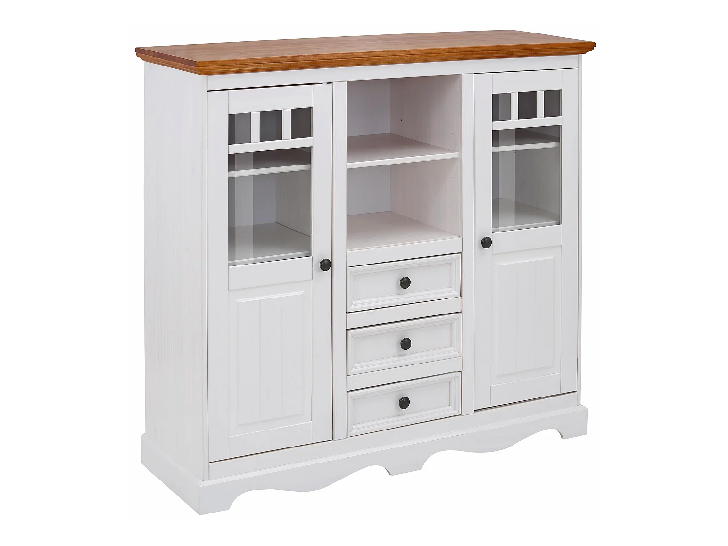 Melissa|Armoire avec 2 portes vitrées et 3 tiroirs en pin blanc