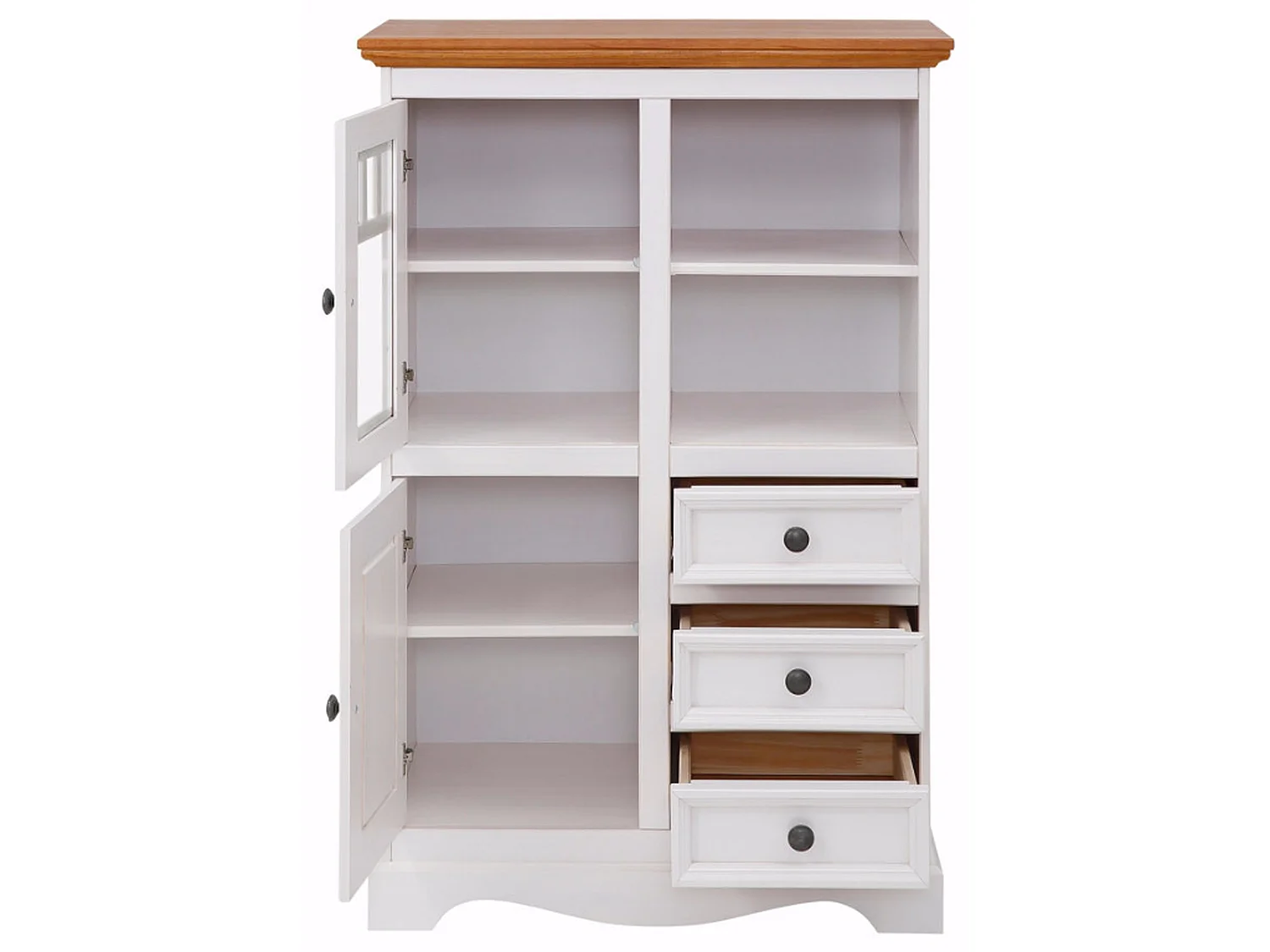 Melissa|Buffet avec 4 portes et 2 tiroirs en pin blanc / naturel