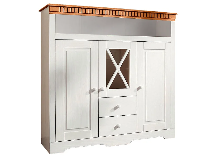 Lisa|Buffet avec 2 portes 3 tiroirs en pin teinté blanc