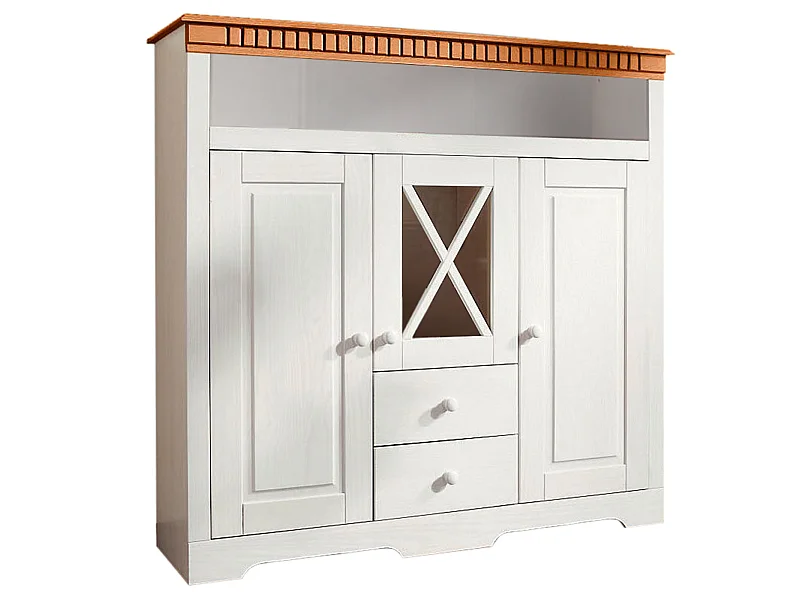 Lisa|Buffet avec 2 portes 3 tiroirs en pin teinté blanc