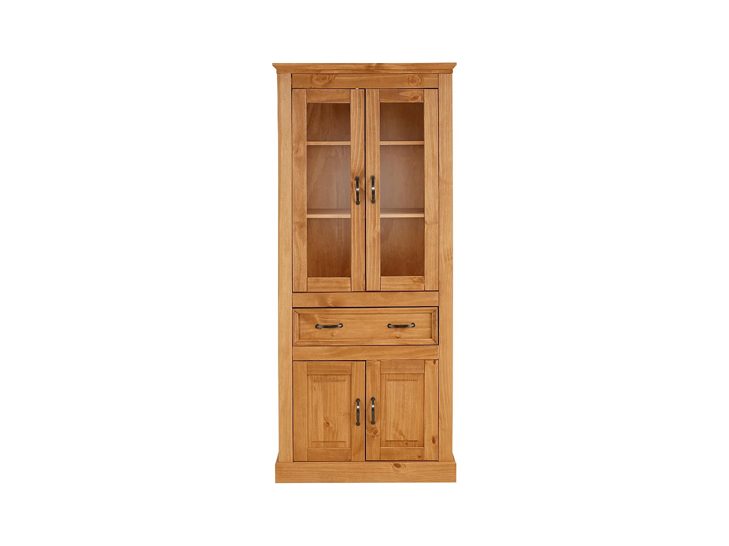 Selma|Vitrine avec 2 portes + 2 portes en pin nature