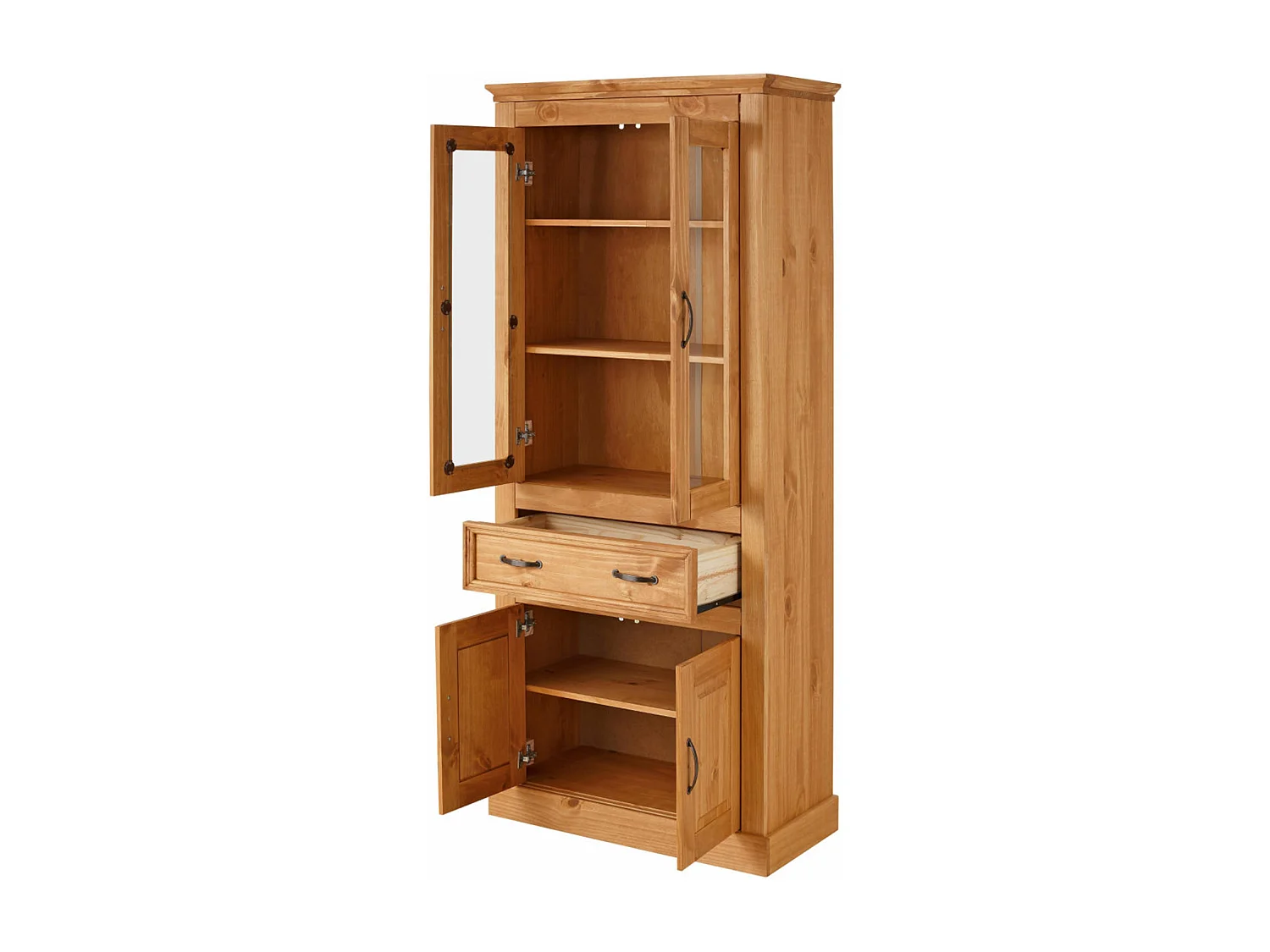 Selma|Vitrine avec 2 portes + 2 portes en pin nature