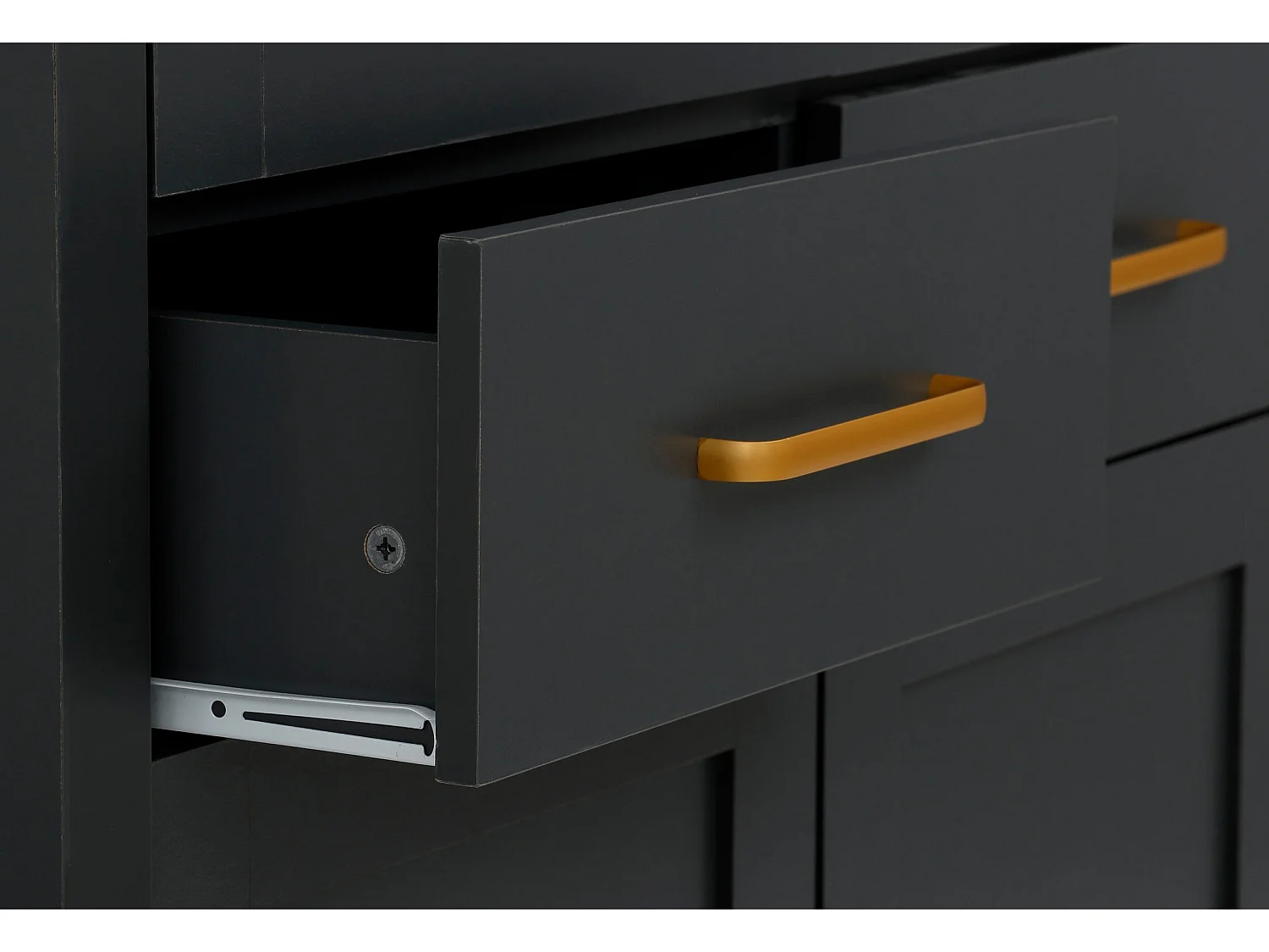 Marion|Buffet haut avec 4 portes et 2 tiroirs en effet bois noir