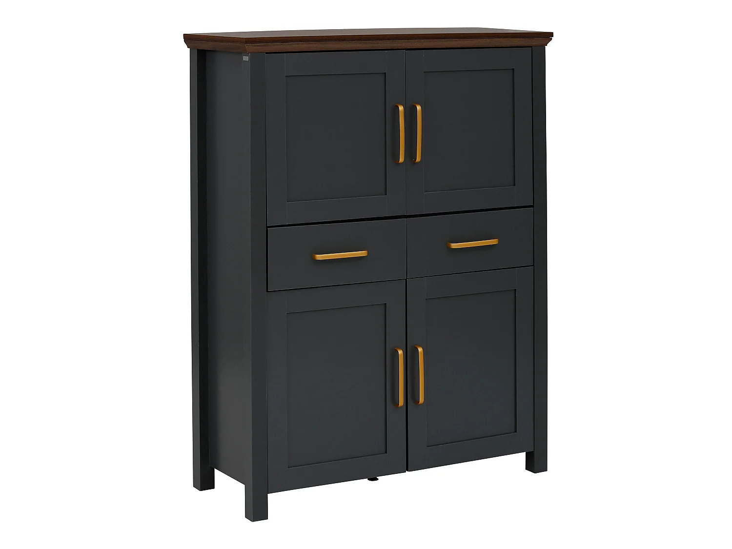 Marion|Buffet haut avec 4 portes et 2 tiroirs en effet bois noir