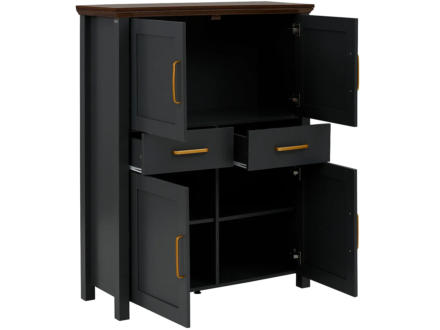 Marion|Buffet haut avec 4 portes et 2 tiroirs en effet bois noir