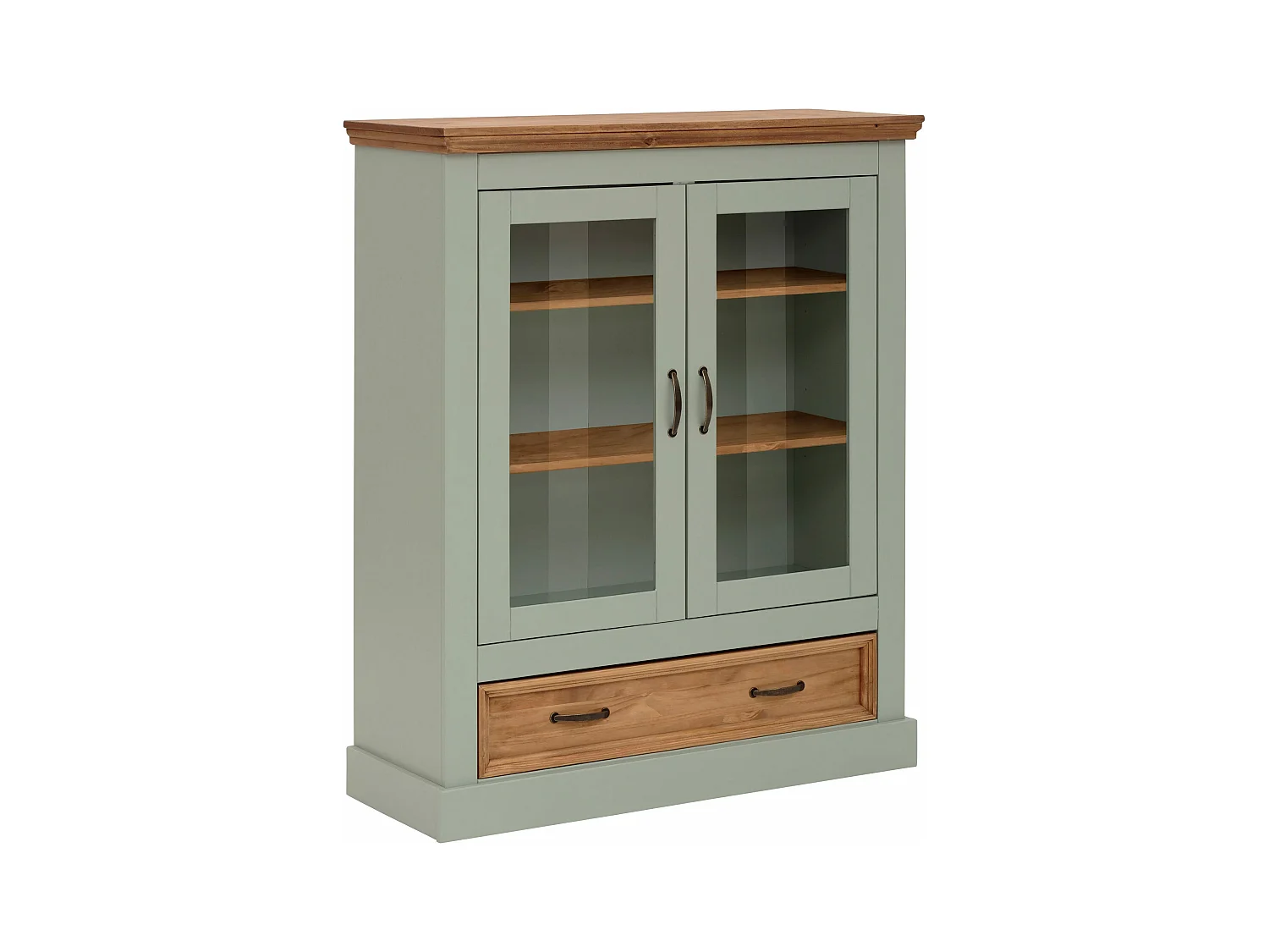 Selma|Vitrine avec 2 portes et 1 tiroir en pin vert