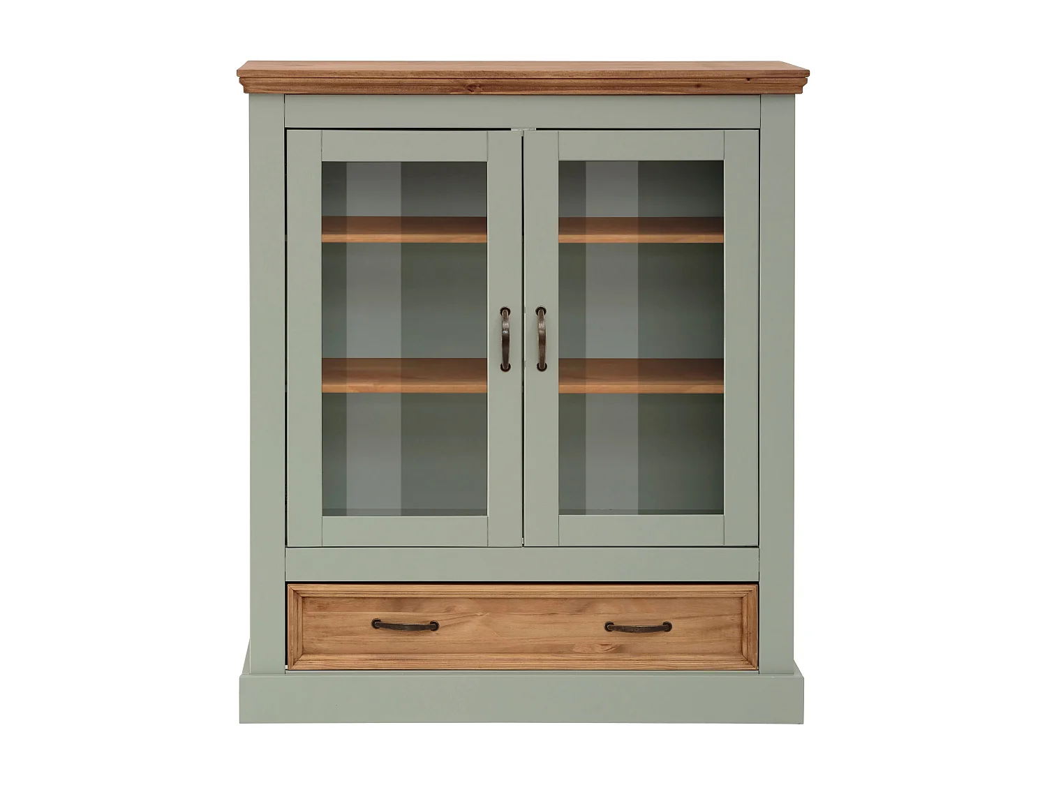 Selma|Vitrine avec 2 portes et 1 tiroir en pin vert