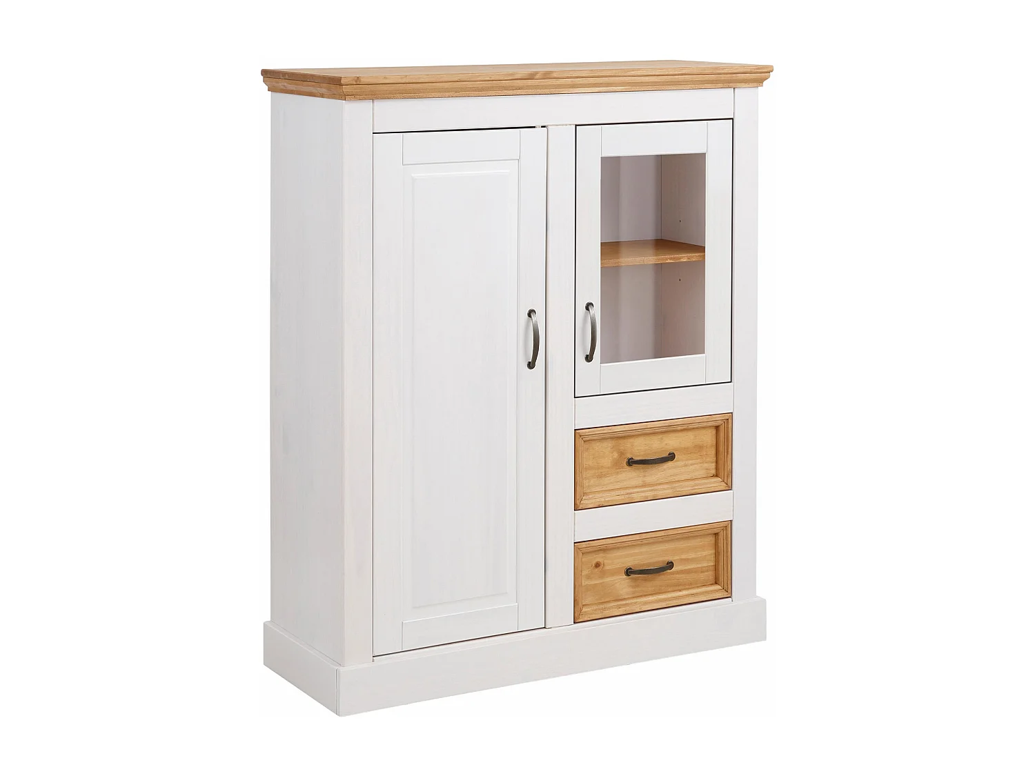 Selma|Buffet avec 2 portes 2 tiroirs en pin teinté blanc