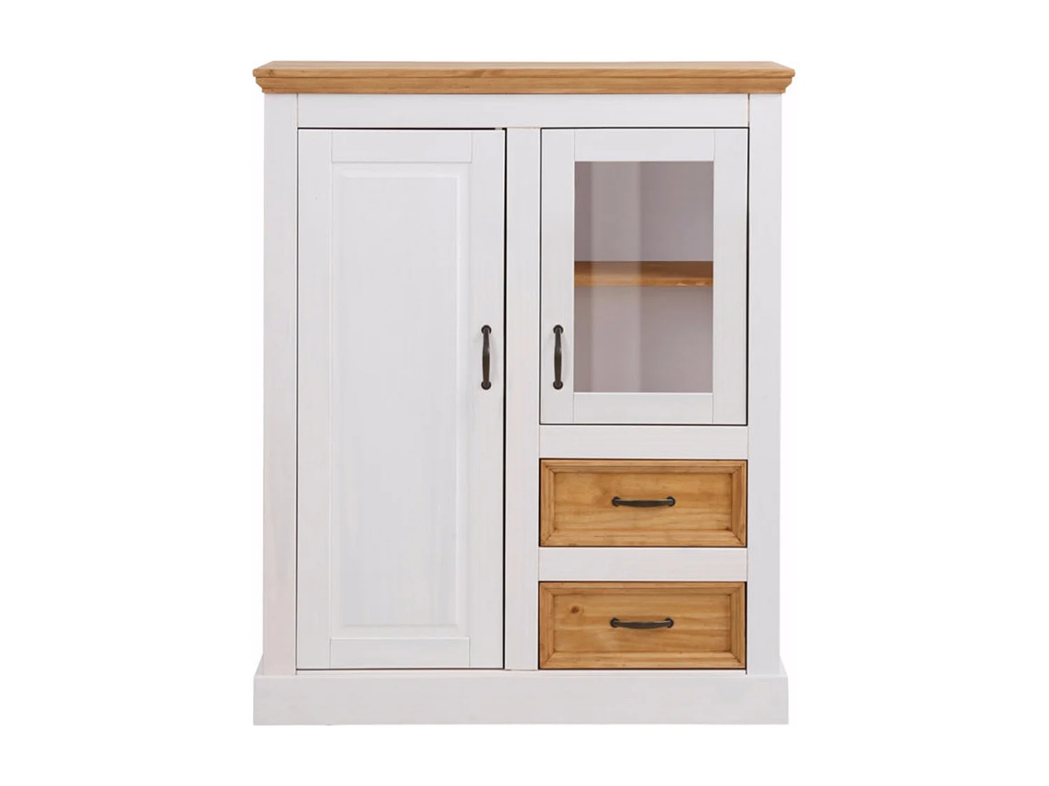 Selma|Buffet avec 2 portes 2 tiroirs en pin teinté blanc